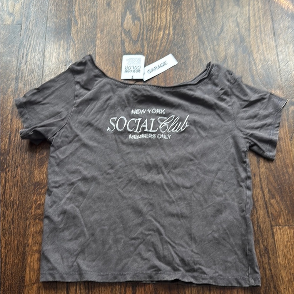 Garage Gray wide neck / off shoulder top with Embroidered Design